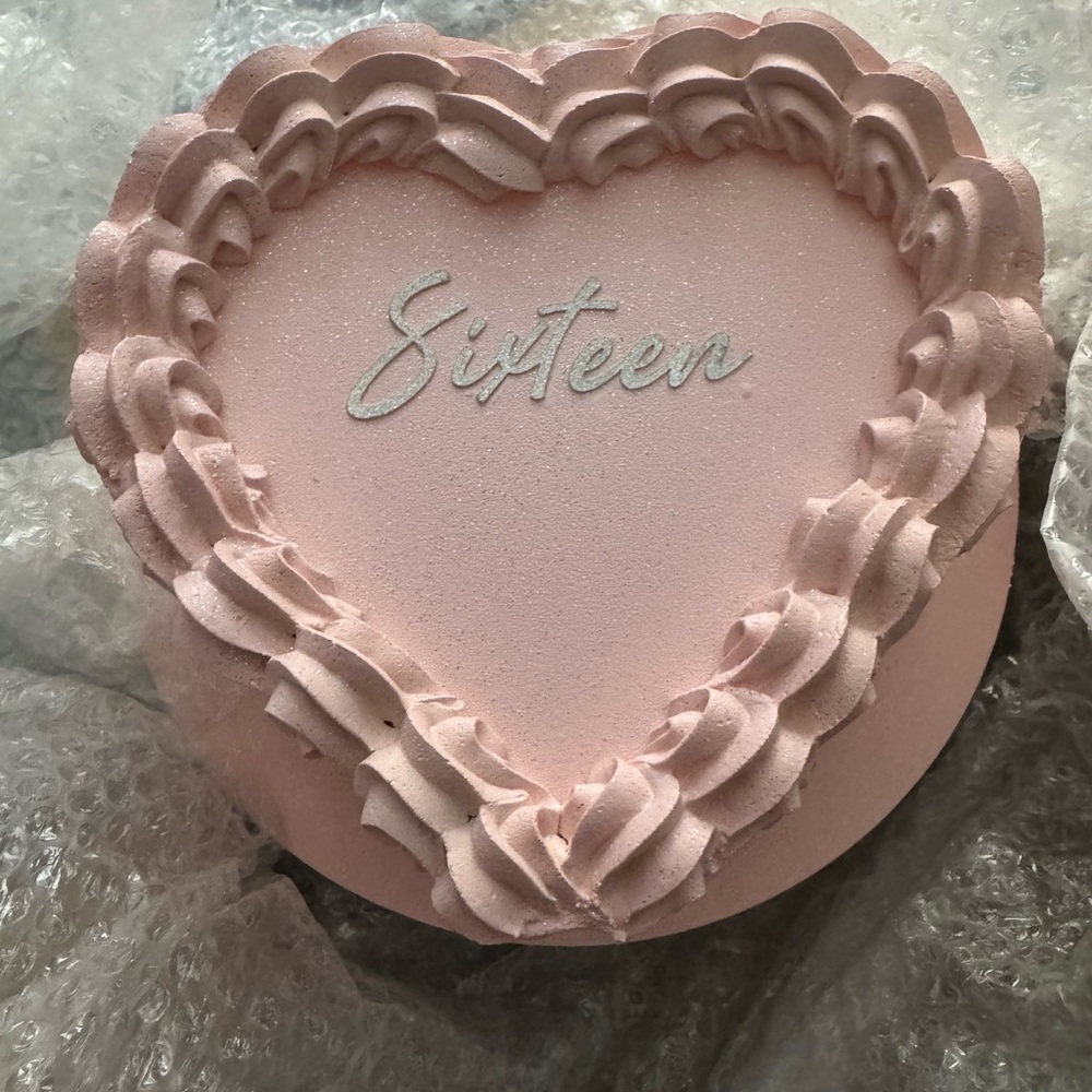 Pink Heart-Shaped 'Sixteen' Fake Cake for Photoshoot
